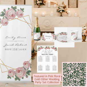 Gold Glitter Geo Pink Florale Hochzeit RSVP Foto All In One Einladung