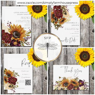 Carte De Remerciements Tournesols Rustiques et Mariage Floral Bourgogne