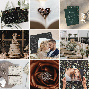 Invitation Mariage aquarelle botanique floral noir moderne