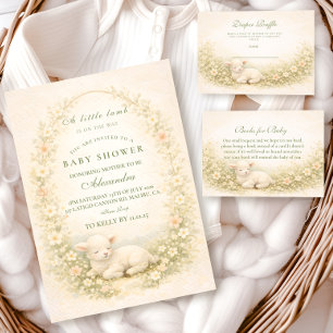 Invitation Baby Shower Couronne Florale de Petit Agneau Vinta