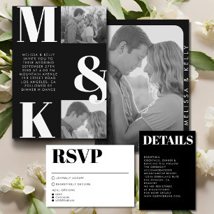 Invitation Mariage photo minimaliste moderne Gras Monogramme