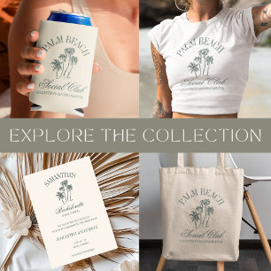 Retro Luxe Beach Bachelorette Logo Palmen Dosenkühler