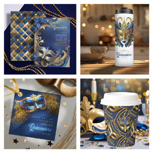 Invitation Quinceanera Masquerade Blue Gold ID1031