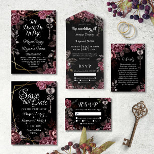 Invitation Jusqu'à la mort   Black Gothic Dark Floral Elegant