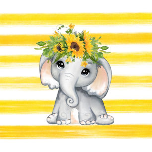 Chic Sunflower Elephant Girl Baby Dusche Einladung