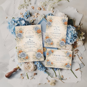 Blaue Rose Botanische Hochzeit Dankeskarte
