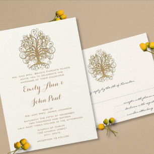 Gold Metallische Swirl Tree Gold Border Wedding Einladung