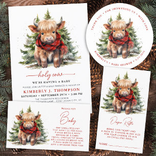 Invitation Carte Postale Baby shower d'hiver de Holy Cow Cosy Highland Calf