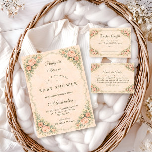 Invitation Baby Shower Jardin de Roses Rouge Vintage
