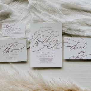 Invitation Calligraphie d'or Rose romantique tout en un Maria