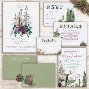 Watercolor Crest floral Antler invitations de mari