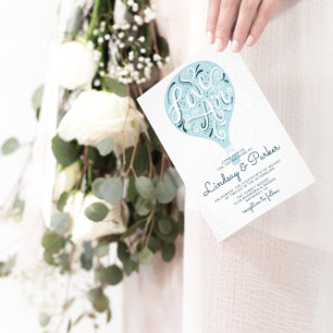 Invitation Amour Lettré à la main Marine Hot Air Mariage