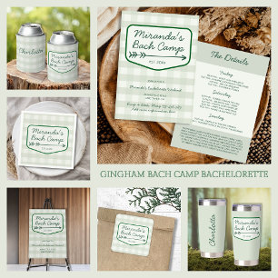 Gingham Summer Camp Bachelorette Camping Quadratischer Aufkleber