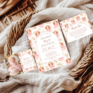 Feen 1. Geburtstag Rosa Garten Dankeskarte