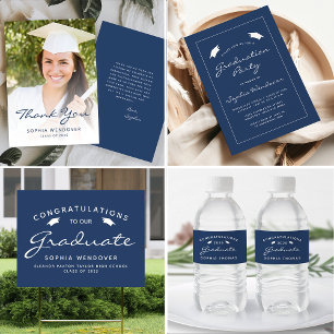 Invitation 2025 Navy Blue White Border Graduation Party