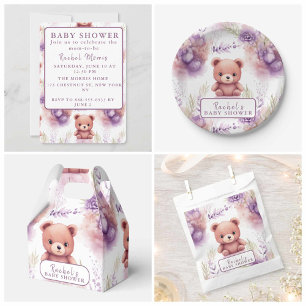 Lila Teddybär und Blume - Babydusche Geschenkschachtel