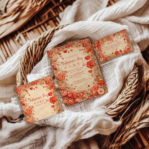 Serviette En Papier Fête de la Saint-Valentin aux cœurs floraux vintag