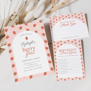 Strawberry Berry First Birthday Party   Mädchen 1. Einladung