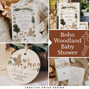 Boho Woodland Virtual Baby Shower Einladungskarte