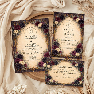 Cartons Réponse Mariage Floral Gothique Baroque