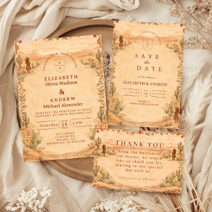 Save The Date Mariage occidental désert en terre cuite