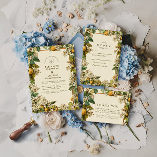 Vintage-Hochzeit mit Zitronenblüten-Botanik RSVP Karte