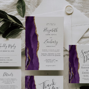 Modern Purple Gold Agate Wedding Details Begleitkarte