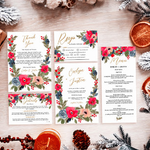 Carte D'accompagnement Rustic Elegant Winter Floral détails Mariage