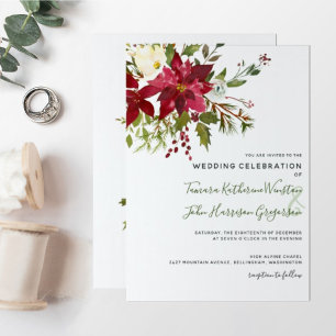 Invitation Photo Elegant Poinsettia Floral Mariage de Noël