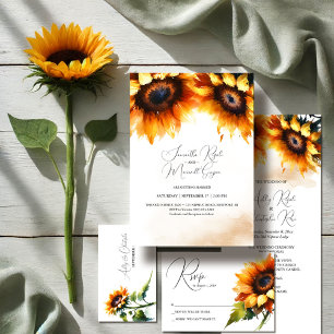 Carte RSVP de mariage du tournesol jaune