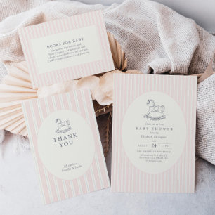 Vintage Preppy Rosa Pinstripe Babyparty Dankeskarte