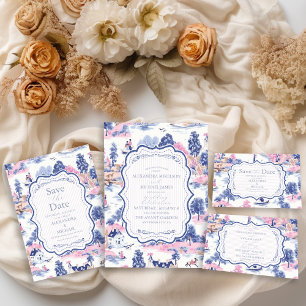 Eleganter Barock Blue French Garden Hochzeit der B All In One Einladung