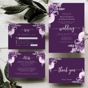 Carte D'accompagnement Détails de mariage floral argent Lilas Violet