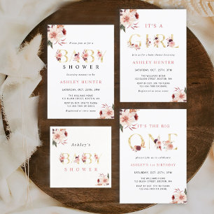 Invitation Lettre or florale Baby shower fille élégant