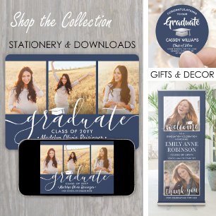 Invitation 3 Photo Collage Marine Bleu & Blanc Parti de gradu