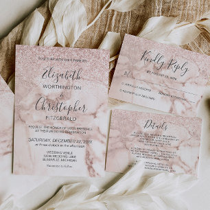 Carte D'accompagnement Elégant Rose Gold Marble Parties scintillant Détai
