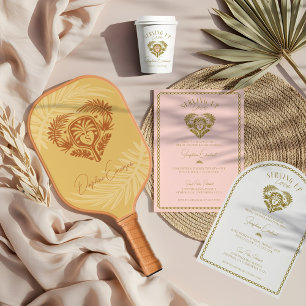 Retro Tropical Palm Tree Pickleball Brautparty Einladung