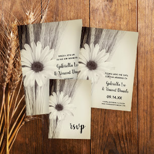 Dried Wheat and Daisy Country Farm Wedding RSVP