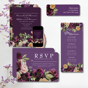 Invitation Purple Moody foncé Élégant Mariage floral