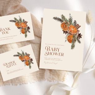 Carte D'accompagnement Brochure Baby shower à couches d'orange et de cann