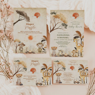 Carte De Remerciements Photo Wild One Safari Animaux Baby showers garçons