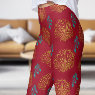 Ausgeklügeltes Aquamarines Green Peacock Feathers  Leggings