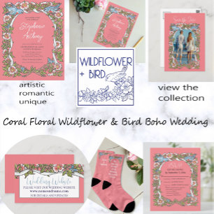 Papier Budget Coral Fleur sauvage Bird Floral Mariage fro