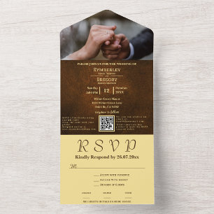 Invitation Tout En Un Chic Elegant Tissu Brown foncé Accent or RSVP
