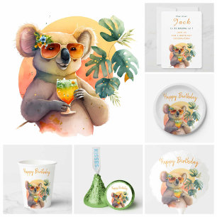 Summer Vibes Watercolor Koala - Happy Birthday Pappbecher