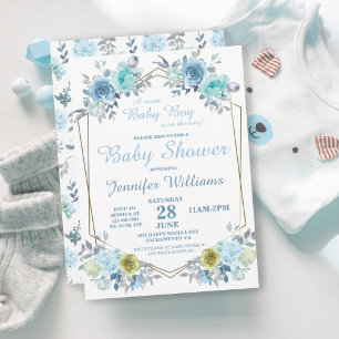 Hübsch Blue Floral Es ist ein Baby-Dusche Invitati Postkarte
