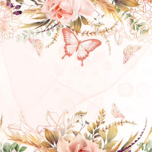 Rustikaler Botanischer Peony Butterfly-Polterabend Einladung