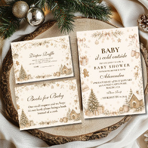 Invitation Fête de Bébé Hivernale Neutre au Pays des Merveill