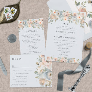 Invitation Tout En Un Cottage Garden Pastel Blue Peach Coral All In One 