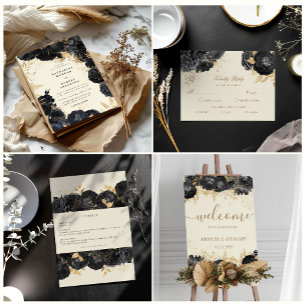 Carte De Placement Carte Place Mariage Aquarelle Or Noir Rose